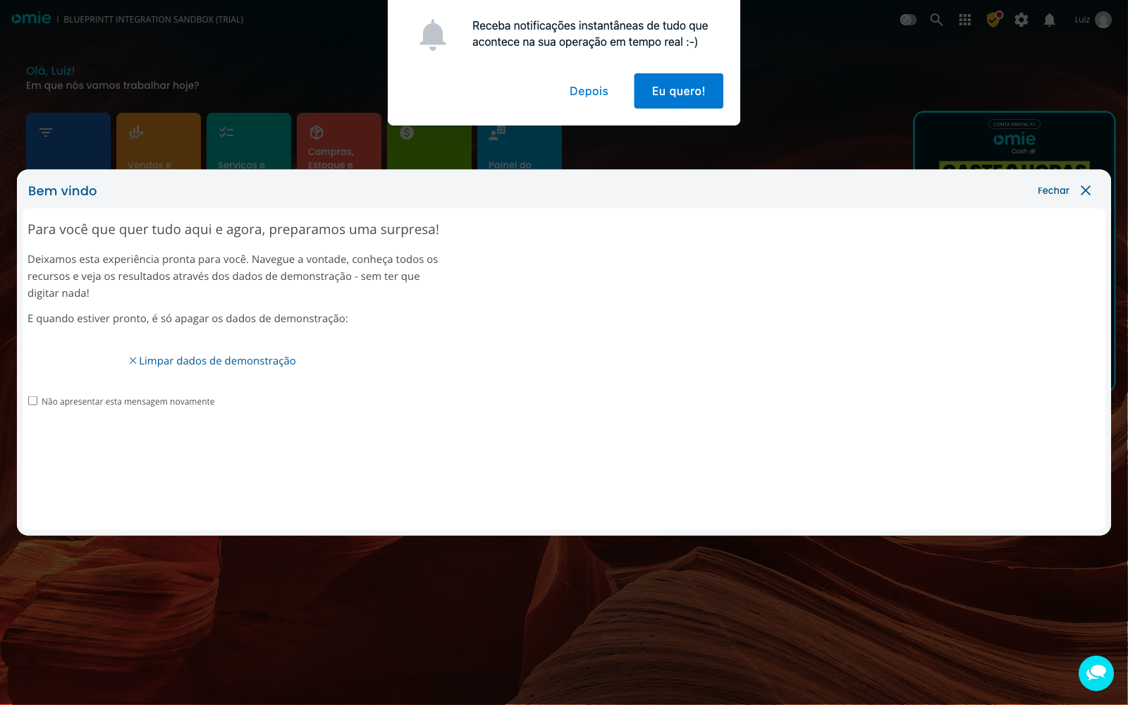 ERP do sandbox ativo